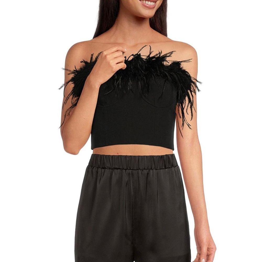 Gianni Bini Demi Strapless Feather Detailed Top